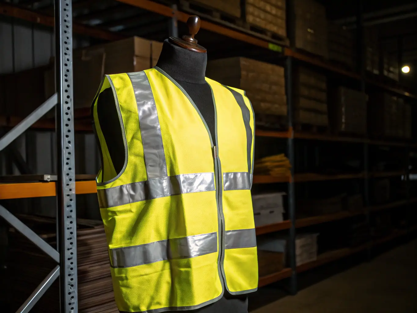 An ONYA Workwear vest with strategically placed reflective strips, ensuring high visibility in low-light conditions on a construction site.